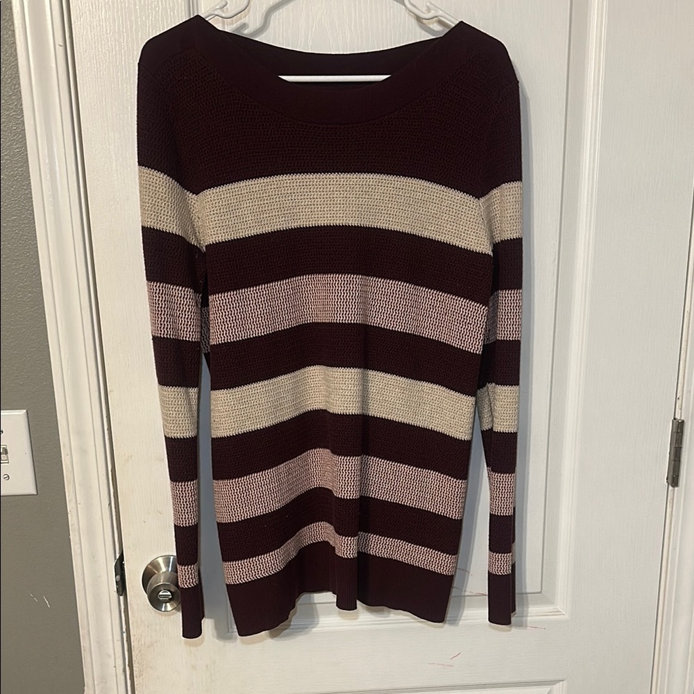 Striped Burgundy and Cream Women's Sweater